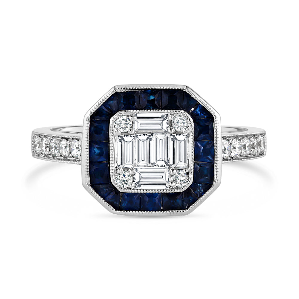 Art Deco Square Ring with Sapphire Halo - Best & Co.