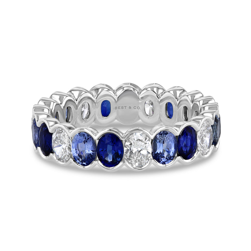 Blue Sapphire and Diamond Oval Eternity Band - Best & Co.