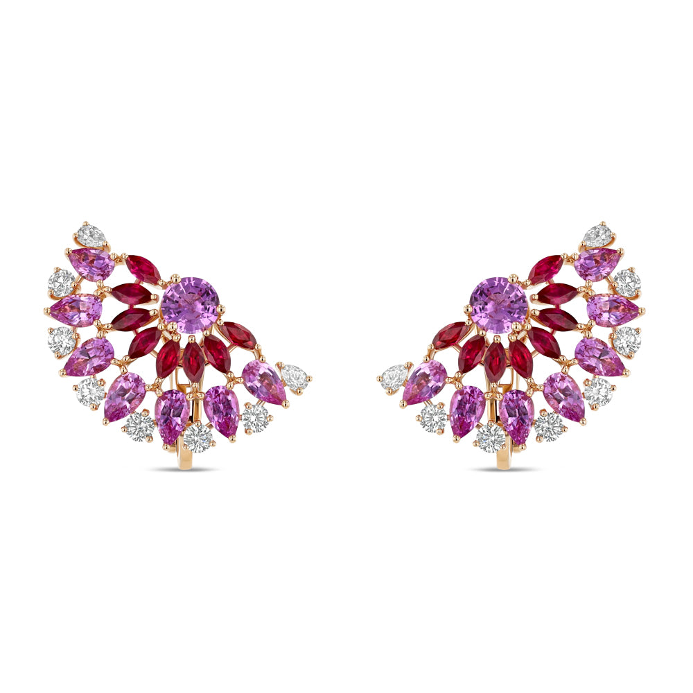 Ruby Pink Sapphire Peacock Earrings