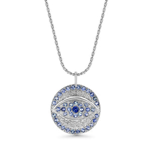 Blue Sapphire Evil Eye Medallion Necklace
