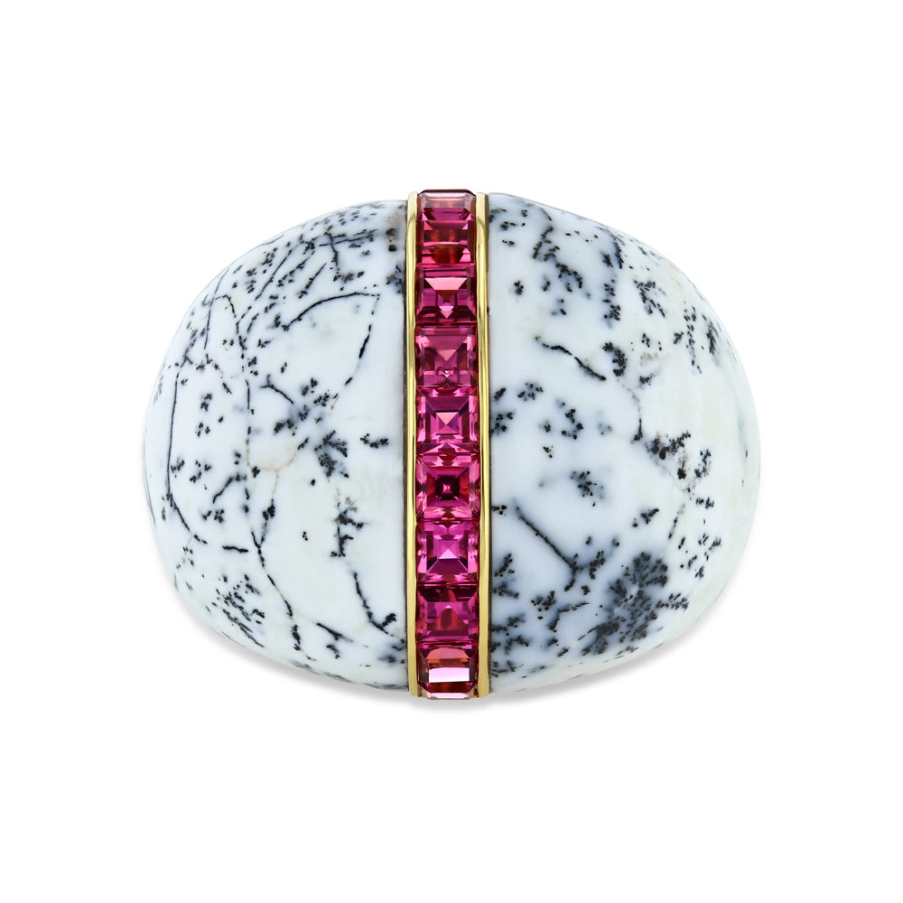Dendrite and Pink Tourmaline Ring