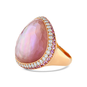 Quartz Ring with Diamond and Pink Sapphire Halo